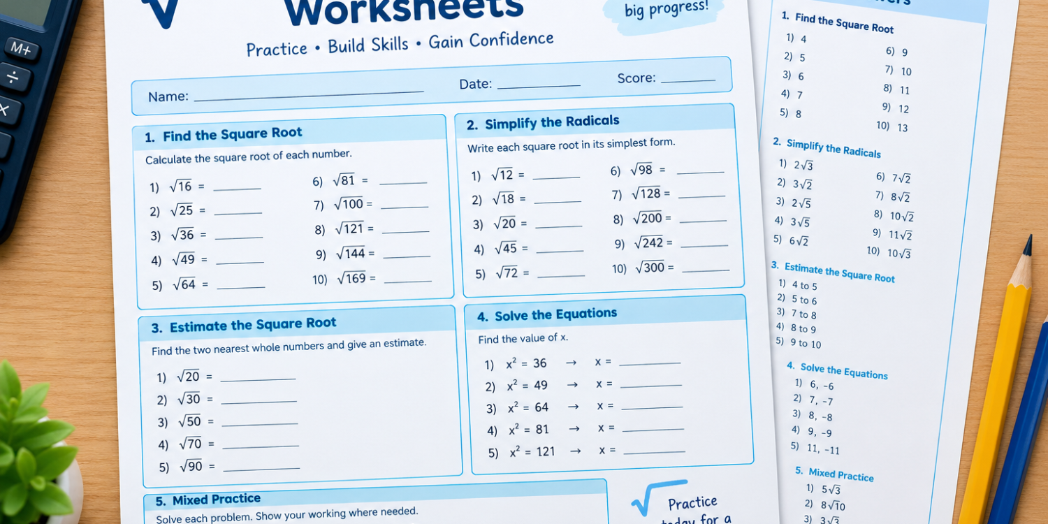 square root worksheets